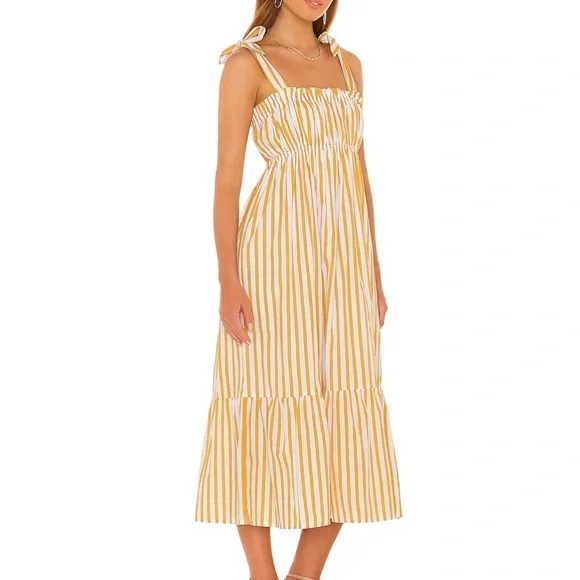 FAITHFUL THE BRAND | Gia Midi Dress | Yellow and White Stripe | Size 2 / XS - Picture 1 of 8